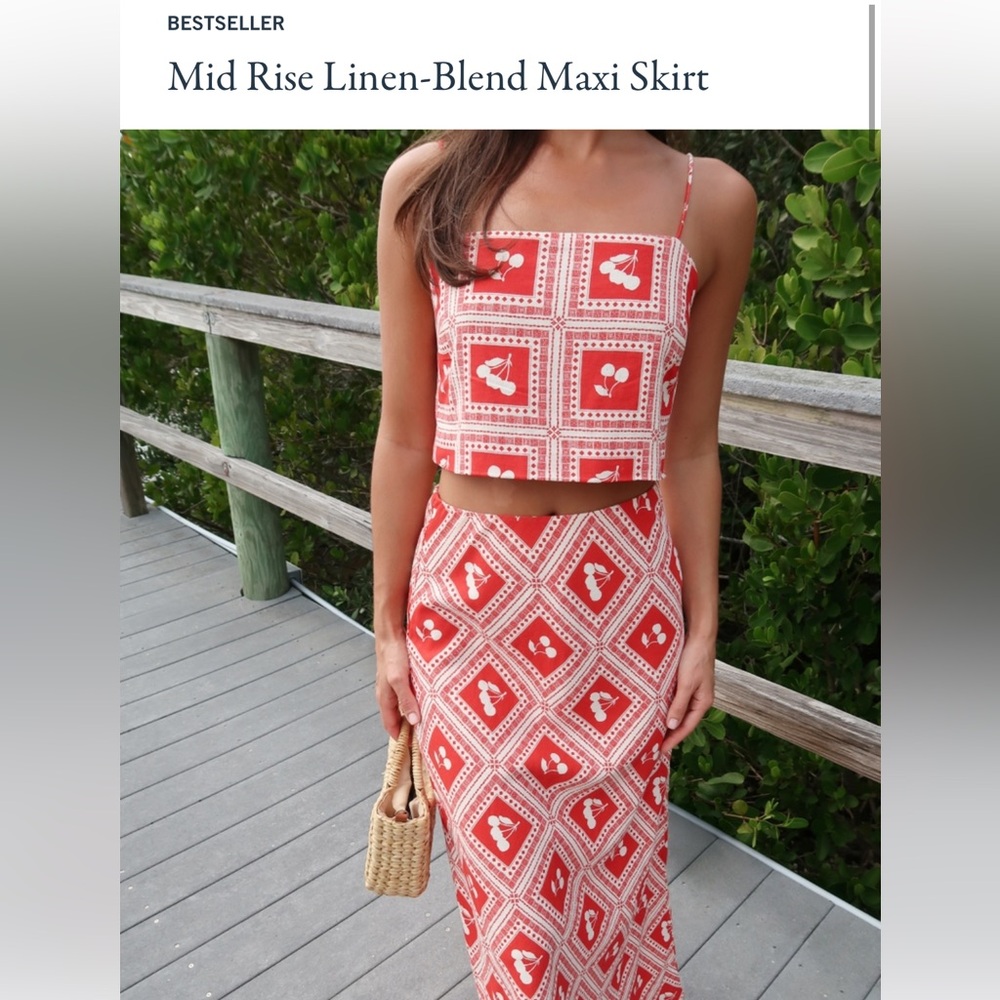 A&F Mid-Rise Linen Blend Maxi Skirt - XS